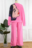 Pink Casual Print Patchwork O Neck Long Sleeve Two Pieces