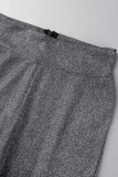 Black Casual Solid Patchwork High Waist Wide Leg Solid Color Bottoms