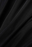 Black Sexy Solid Hollowed Out Patchwork See-through O Neck Long Sleeve Two Pieces