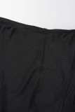 Black Sexy Solid Hollowed Out Patchwork See-through O Neck Long Sleeve Two Pieces