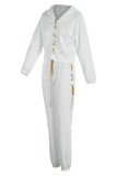 White Sexy Solid Patchwork Chains Asymmetrical Long Sleeve Two Pieces