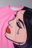 Pink Casual Print Patchwork O Neck Long Sleeve Two Pieces