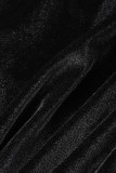 Black Sexy Solid Hollowed Out Patchwork Fold O Neck One Step Skirt Dresses