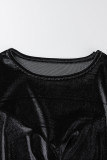 Black Sexy Solid Hollowed Out Patchwork Fold O Neck One Step Skirt Dresses