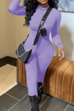 Blue Sexy Solid Patchwork Half A Turtleneck Skinny Jumpsuits