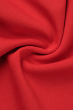 Red Casual Solid Hollowed Out Patchwork Asymmetrical O Neck Long Sleeve Two Pieces