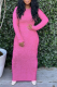 Pink Street Solid Patchwork O Neck Pencil Skirt Dresses