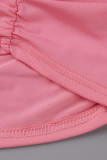 Pink Sexy Solid Patchwork Fold Asymmetrical Off the Shoulder Pencil Skirt Dresses