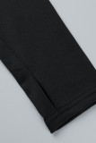 Black Sexy Sportswear Solid Patchwork Asymmetrical O Neck Skinny Rompers