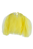 Yellow Fashion Casual Solid Patchwork Flounce O Neck Tops