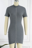 White Sexy Solid Zipper Zipper Collar Pencil Skirt Dresses