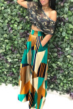 Colour Casual Print Camouflage Print Patchwork High Waist Wide Leg Full Print Bottoms