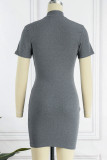 White Sexy Solid Zipper Zipper Collar Pencil Skirt Dresses
