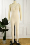 Coffee Sexy Solid Hollowed Out One Shoulder Skinny Jumpsuits
