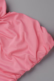 Pink Sexy Solid Patchwork Fold Asymmetrical Off the Shoulder Pencil Skirt Dresses