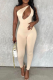 Khaki Sexy Solid Hollowed Out One Shoulder Skinny Jumpsuits