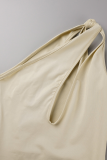 Coffee Sexy Solid Hollowed Out One Shoulder Skinny Jumpsuits
