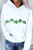 Green Casual Print Patchwork Draw String Hooded Collar Tops