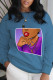 Blue Street Print Patchwork O Neck Tops