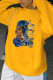 Yellow Street Vintage Print Patchwork O Neck Tops