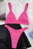 Red Sexy Solid Backless Swimwears Set (With Paddings)