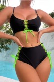 Black Sexy Solid Bandage Backless Swimwears (With Paddings)