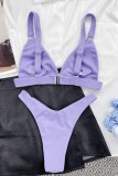 Deep Blue Sexy Solid Backless Swimwears Set (With Paddings)