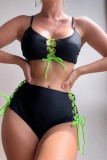 Black Sexy Solid Bandage Backless Swimwears (With Paddings)