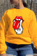 Yellow Street Print Patchwork O Neck Tops