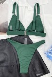 Army Green Sexy Solid Backless Swimwears Set (With Paddings)