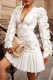 White Sexy Solid Embroidered Patchwork Fold Stringy Selvedge V Neck Lace Dress Dresses
