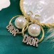 White Gold Elegant Letter Pearl Rhinestone Earrings