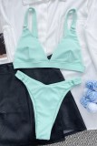Light Blue Sexy Solid Backless Swimwears Set (With Paddings)