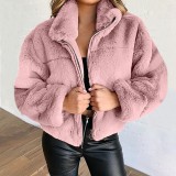 Blue Casual Solid Patchwork Zipper Collar Outerwear