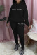 Black Casual Print Letter Hooded Collar Long Sleeve Two Pieces