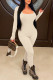 Khaki Casual Sportswear Solid Patchwork U Neck Skinny Jumpsuits