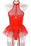 Red Sexy Solid Hollowed Out Patchwork Flounce Valentines Day Lingerie