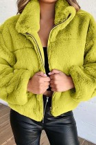 Green Casual Solid Patchwork Zipper Collar Outerwear