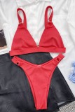 Red Sexy Solid Backless Swimwears Set (With Paddings)