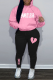 Light Pink Street Print Draw String Hooded Collar Plus Size Two Pieces