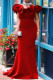 Burgundy Elegant Solid Patchwork Off the Shoulder Dresses