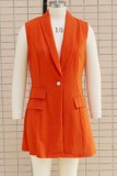 Orange Casual Solid Turn-back Collar Outerwear
