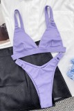 Purple Sexy Solid Backless Swimwears Set (With Paddings)