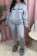 Grey Casual Print Letter Hooded Collar Long Sleeve Two Pieces
