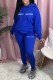 Blue Casual Print Letter Hooded Collar Long Sleeve Two Pieces
