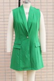 Green Casual Solid Turn-back Collar Outerwear