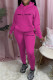 Rose Red Casual Print Letter Hooded Collar Long Sleeve Two Pieces