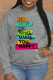 Grey Daily Print Patchwork Letter O Neck Tops