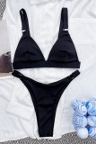 Deep Blue Sexy Solid Backless Swimwears Set (With Paddings)