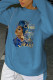 Blue Street Vintage Print Patchwork O Neck Tops